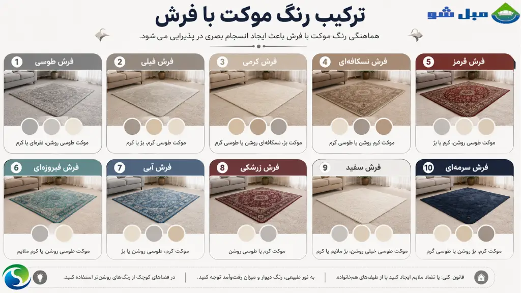 ترکیب رنگ موکت با فرش