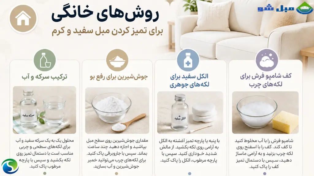 روشهای خانگی برای تمیز کردن مبل سفید و کرم