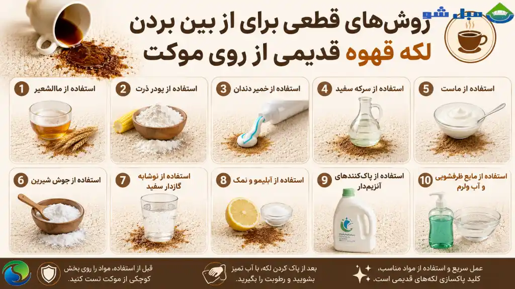 روشهای قطعی برای از بین بردن لکه قهوه قدیمی از روی موکت